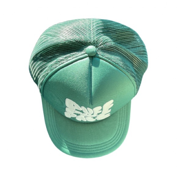 Puff Puff Pass Mesh Back Trucker Hat - Green/White (One Size) - Picture 2 of 3